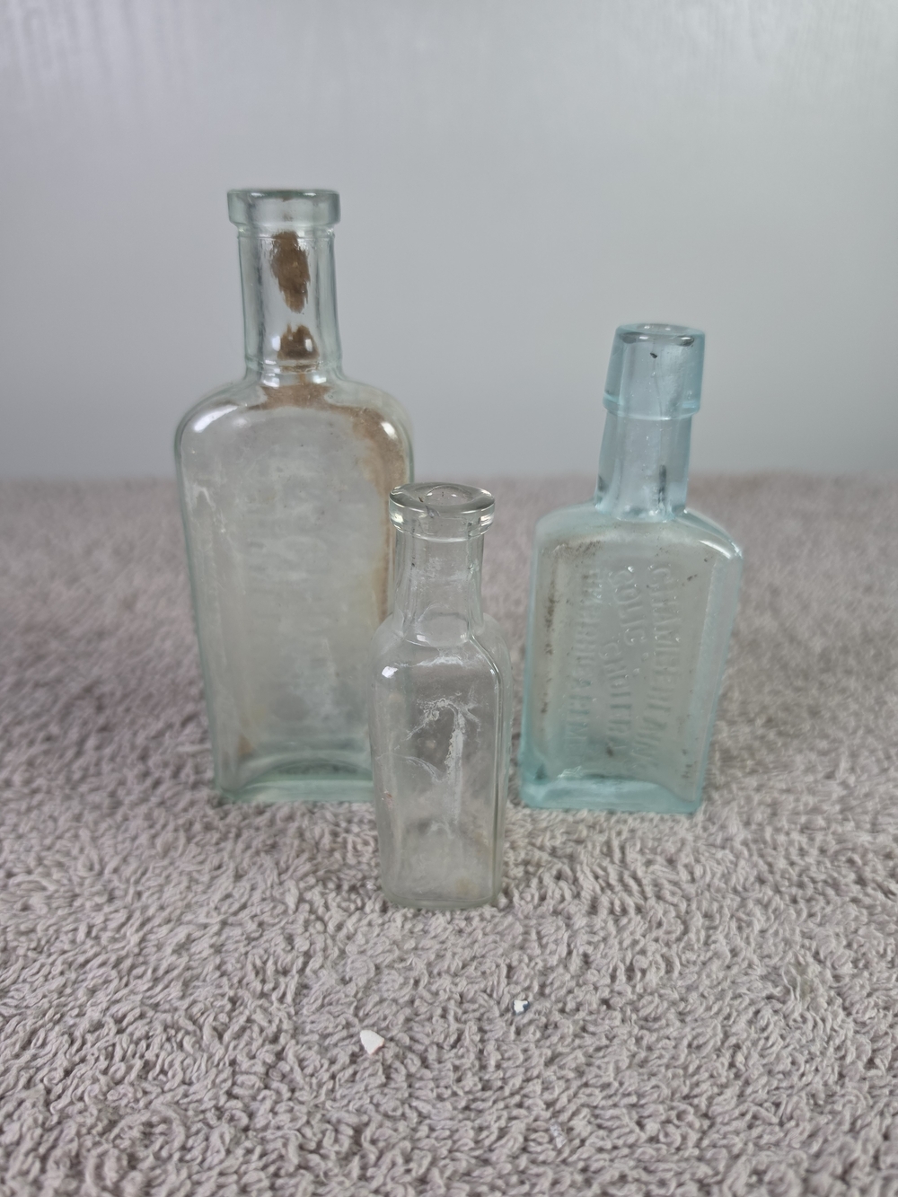 Vintage Aqua and Clear Glass Medicine Bottles - Set of 3